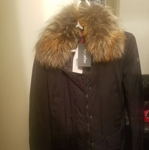 Post Card Puffer Coat with Real fur Trim